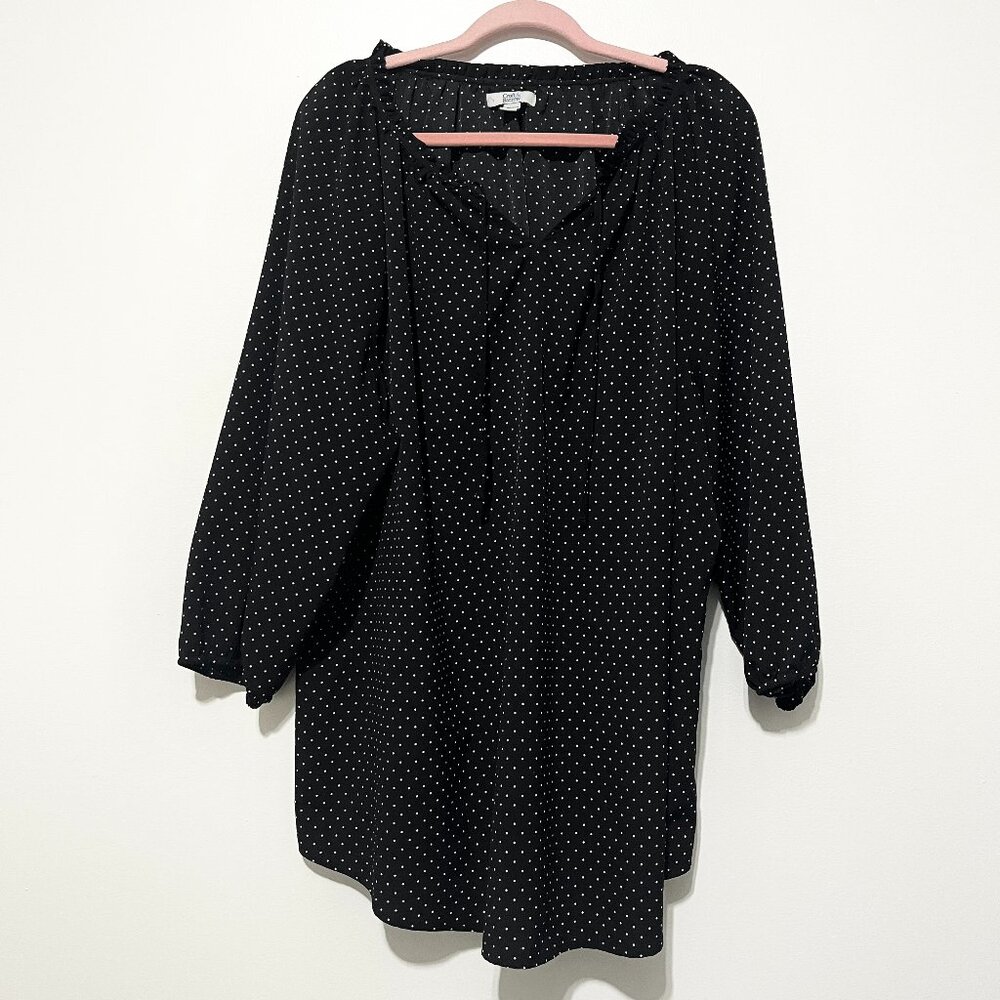 Croft & Barrow Womens Plus Peasant Blouse 3X Black Polka Dot Dark Boho Ruffles